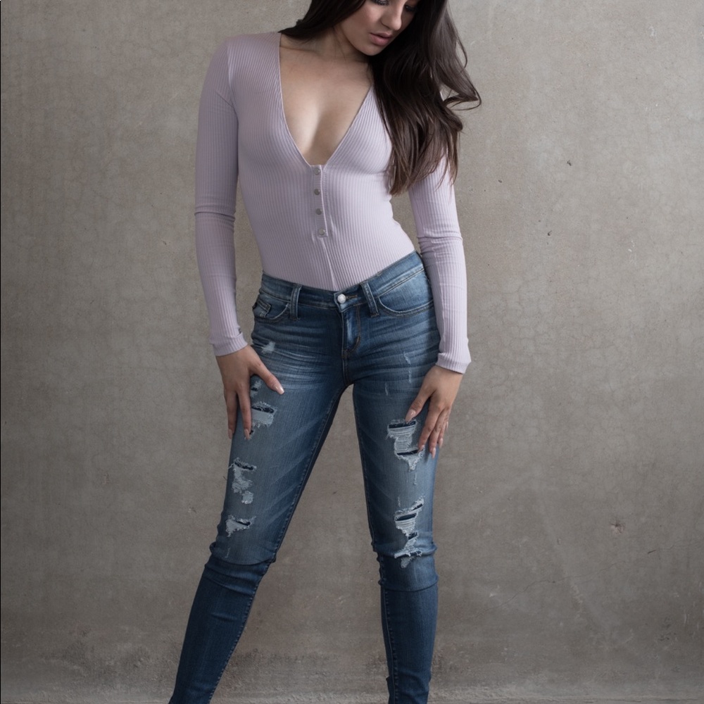 Ribbed Lilac Long Sleeve Bodysuit